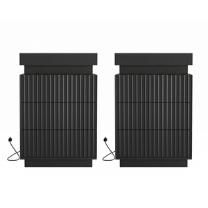 Set di 2 Comodini Neri con Stazione di Ricarica, Tavolino da Notte con Pannello Ondulato e Piano Scorrevole - Product Image 6