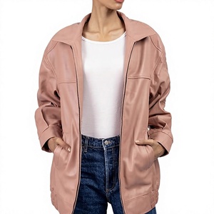 Veste utilitaire en cuir PU tressé pour femme, manches longues, col rabattable, fermeture éclair, style automne, couleur unie, coupe-vent - Product Image 1