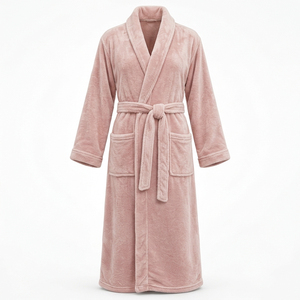 Peignoir en tissu éponge rose pour femme, col châle, doux, uni, manches longues, vêtements de détente d'hiver - Product Image 6