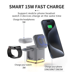 แท่นชาร์จไร้สายแม่เหล็ก Qi2 4in1 สำหรับ <span class=keywords><strong>iPhone</strong></span> 15 14 <span class=keywords><strong>13</strong></span> <span class=keywords><strong>Samsung</strong></span> สำหรับ Apple <span class=keywords><strong>Watch</strong></span> พร้อมไฟกลางคืน - Product Image 3