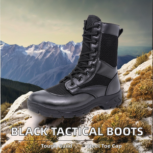 Bottes <span class=keywords><strong>de</strong></span> Randonnée Tactiques <span class=keywords><strong>de</strong></span> Sécurité Mi-Hautes en Cuir Noir, à Pointe d'Acier, pour Hommes et Femmes, Imperméables, en Caoutchouc Microfibre et PU - Product Image 2