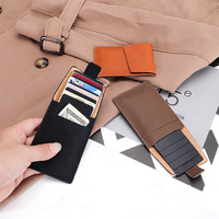 Porte-cartes de luxe en cuir véritable pour femme, fin et élégant, avec système de tirage rapide pour cartes d'identité et de crédit, mini étui de voyage