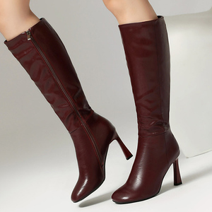 Bottes hautes pour femmes à bout carré, grande taille 46, coupe large, talons hauts, fermeture éclair latérale, bottines longues unies - Product Image 1