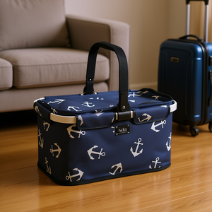 Falko Shopping <b>Basket</b> Navy Anchor Print Collapsible <b>Storage</b> <b>Basket</b> for Home and Travel - Product Image 3