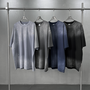 批发时尚休闲男士水洗100% 棉t恤定制高品质复古圆领短袖t恤 - Product Image 2