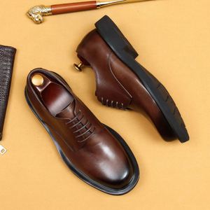 Business Casual Men's Leather Shoes Minimalist Style <b>Pointed</b> Formal Derby Lace-Up Breathable Dress Shoes Wholesale Fine Leather - Product Image 2