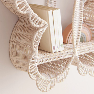 Butterfly Shaped <b>Wall</b> Shelf White Rattan 2 Tier <b>Hanging</b> <b>Storage</b> Display For Kids Room Decor - Product Image 4