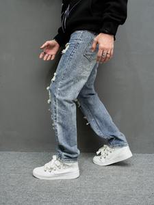 Jeans droits amples sur mesure <span class=keywords><strong>Bufa</strong></span> pour hommes, jeans déchirés, pantalons en denim déchiré, jeans baggy pour hommes - Product Image 5