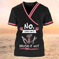 FYD Logo personnalisé motif animal de compagnie toiletteur uniforme multicolore t-shirt surdimensionné à manches courtes chien toilettage uniforme pour animalerie
