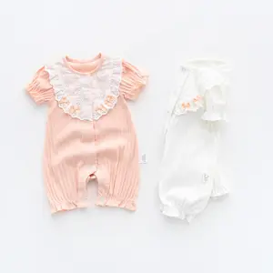Summer Newborn Short Sleeve Baby Girls Rompers Pink Baby Onesie Cotton Baby Rompers