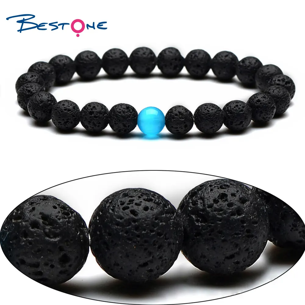 Bestone-Bracelet personnalisé en perles d'hématite de lave de 8mm pour Couple, pour la saint-valentin