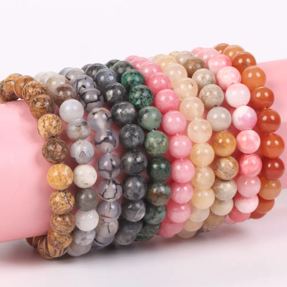 Wholesale Classic Elastic 6/8MM Healing Crystal Natural Stone Bracelet Gemstone Bead Bracelet Fashion Jewelry For Man Women