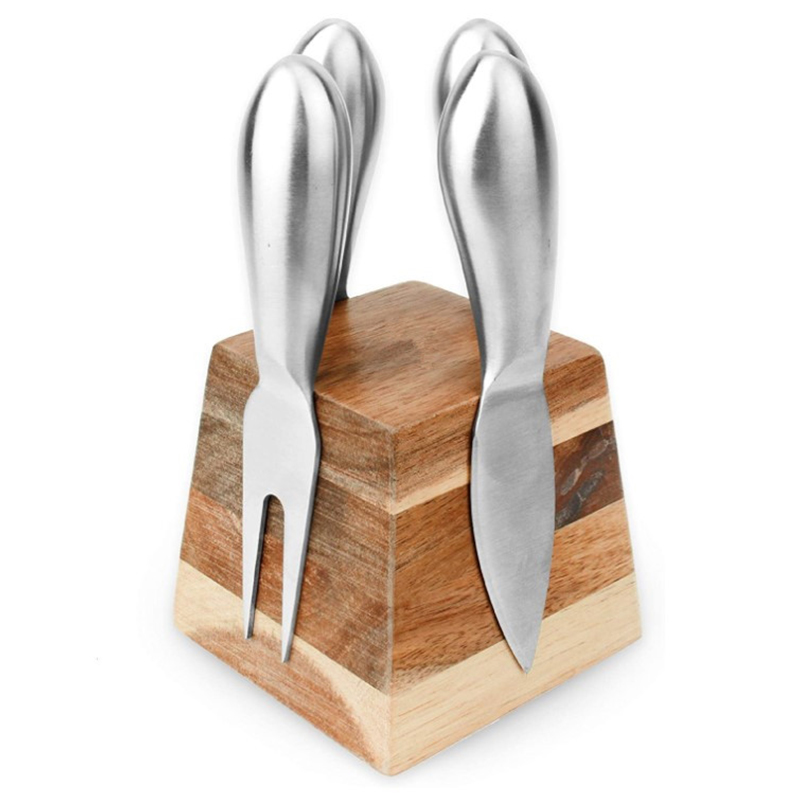 Магнитный акации бамбуковый деревянный держатель для ножей с Набор ножей для сыра из нержавеющей стали для Charcuterie