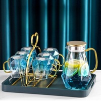 Théière en Verre Borosilicate Transparent Résistant à la Chaleur, Bleu Dégradé, Grande Capacité, avec Ensemble de Tasses