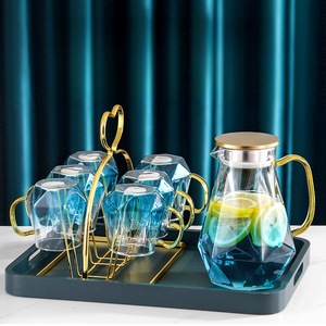 Théière <span class=keywords><strong>en</strong></span> <span class=keywords><strong>Verre</strong></span> Borosilicate Transparent Résistant à la Chaleur, Bleu Dégradé, Grande Capacité, avec Ensemble de Tasses - Product Image 1