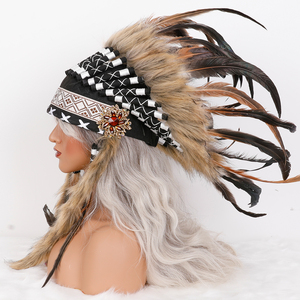 Mũ đội đầu của người Ấn Độ Feather Savage Chief Hat Phụ kiện tóc Mũ đội đầu Nhập vai Quần áo trang trí thủ công - Product Image 5
