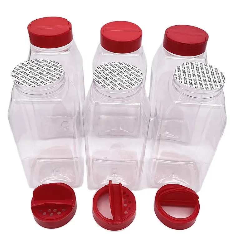 32OZ प्लास्टिक मसाला की बोतलें मसाला कंटेनर जार शामिल फ्लैप ढक्कन डालो और Sifter के साथ मसाला प्रकार के बरतन