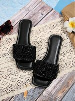 Nouvelles sandales décontractées style été, tendance, à bout carré, plateforme, semelle plate, brillantes, grandes tailles pour femmes