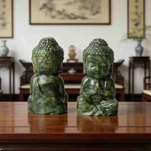 Wholesale Hand Carved Carvings and Sculptures <b>Crystal</b> Healing Xiu Yu Jade Baby Buddha for Decoration - Product Image 4