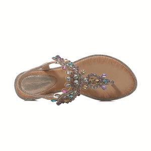 Sandalias Planas para Mujer, Verano, Punta Abierta, Decoradas con Pedrería, Cierre de Correa, Tendencia de Moda, Forro de PU Acolchado, Suela de Goma, Venta al Por Mayor - Product Image 5