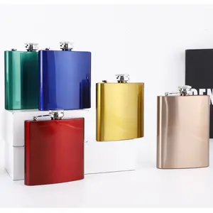 BPA-Free 6oz/8oz Stainless Steel Hip Flask for Men Women with Mini Leather Body Funnel & Travel Gift Box Whiskey Wine Accessory