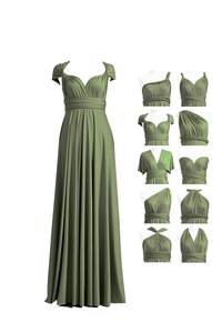 2024 elegante más una talla Maxi vestido de gasa Multiway Wrap Infinity Convertible vestidos largos de dama de honor vestidos de fiesta verdes - Product Image 3