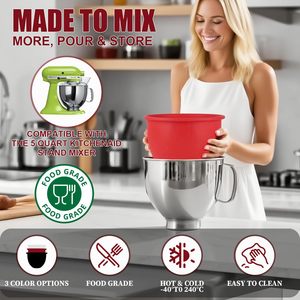 Revêtement de bol mélangeur en silicone pour batteur sur socle, rouge, noir, blanc, qualité alimentaire, antiadhésif, accessoire de cuisson, outil de cuisine - Product Image 5