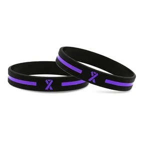 zhejiang suppliers custom thin bangle bracelet cancer awareness silicone band wristband rubber with ribbon logo for italy