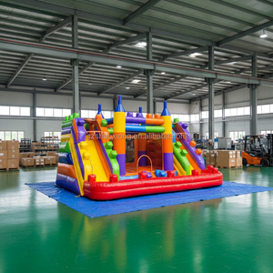 Château gonflable commercial d'extérieur pour enfants et tout-petits, avec piscine à balles intégrée et double toboggan - Product Image 4