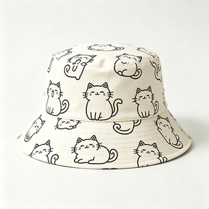 Chapeau Bob Unisexe avec Imprimé Chat Mignon et Broderie 3D, Réversible, Protection Solaire, Large Bord, Style Pêcheur, Décontracté, Été, Plage, Quotidien - Product Image 4
