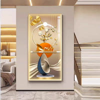 Peinture murale décorative en porcelaine de cristal avec lumière LED géométrique abstraite de luxe, art mural de luxe, peinture encadrée pour la décoration de la maison