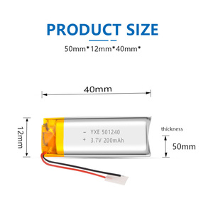 OEM/ODM 3,7/200mAh 501240 Micro Pouch Batería de polímero de litio para electrónica de consumo Batería de iones de litio recargable - Product Image 5