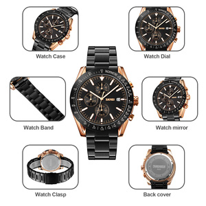 Reloj cronógrafo redondo para hombre, reloj de pulsera de lujo de acero inoxidable, reloj de cuarzo resistente al agua 30M, reloj de pulsera con correa de cuero - Product Image 3