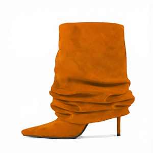 Botas sexis de ante sintético con tacón de aguja y punta puntiaguda para mujer, de pantorrilla ancha y holgadas, talla 45 - Product Image 3