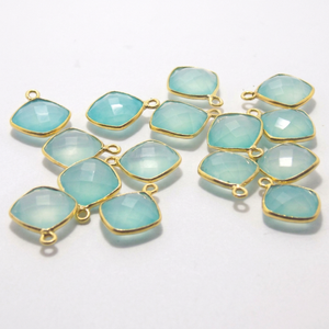 Connecteur à facettes plaqué or 18 carats en laiton et argent sterling, forme coussin, pour pierre de chalcédoine aqua, composants de bijoux - Product Image 1
