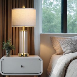 2-mảnh hiện đại cạnh giường ngủ Bảng Đèn vàng kính bàn đèn 3-kênh điều chỉnh cảm ứng điều khiển USB C + Một cổng AC ổ cắm E26 bóng đèn cơ sở - Product Image 5