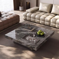 Zayshine Italienischer Minimalistischer Couchtisch mit Schwarzer Metallbasis und Granitplatte Quadratisches Wohnzimmer-Möbelset Schlichte Teetisch-Garnitur