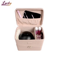 Étui d'art d'ongle de haute qualité avec compartiments pour vernis à ongles sac de vanité Portable avec porte-brosse sac à ongles Double couche
