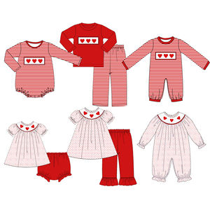 Maxine custom designs smocked abbigliamento per bambini cuori ricamo set da ragazza di san valentino - Product Image 1