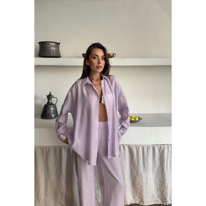 ชุดเซ็ต 2 ชิ้น สีม่วงไลแลค รุ่นใหม่ล่าสุด เสื้อถักสแปนเด็กซ์แบบสั้นและยาว พร้อมกางเกงขาสั้น ลายเรียบ สำหรับฤดูใบไม้ผลิ - Product Image 2