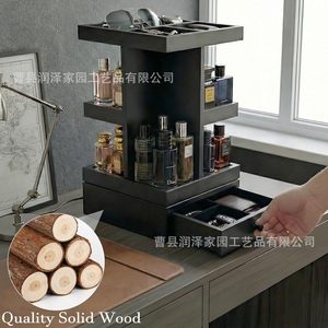 Rotating Storage Rack With Drawers 3 Layers Black <b>Desktop</b> Organizer For Perfume Watch Glasses Home Office Use - Product Image 2