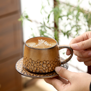 Tazza da Caffè e Piattino Fatti a Mano, Tazza da Tè Vintage con Texture Effetto Ciottolo, per Casa e Caffetteria, Regalo Artigianale Unico - Product Image 2