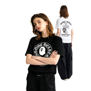 T-shirt 2026 de haute qualité pour hommes et femmes, manches longues et courtes, imprimé Bapees X Chromes, blanc et noir, motif cœur - Product Image 1