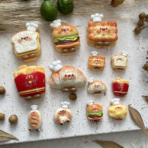 Chapeau de chef de dessin animé, pain, hamburger, aimant de réfrigérateur en résine DIY sur le thème alimentaire, breloques pour téléphone, décorations pour nail art, accessoires pour cheveux - Product Image 4