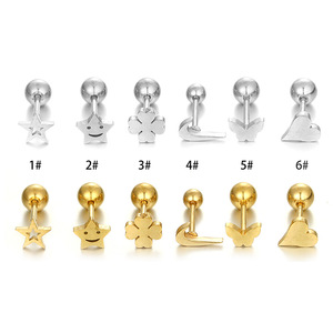 En stock – Boucles d'oreilles clous en acier inoxydable 316L, tige fine, motif cœur <span class=keywords><strong>smiley</strong></span>, pour <span class=keywords><strong>piercing</strong></span> du cartilage cochléaire, du tragus et autres piercings corporels - Product Image 6
