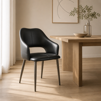 Chaise de salle à manger en acier gris, pieds en acier au carbone, simili cuir, avec accoudoirs, chaise rembourrée pour restaurant et hôtel