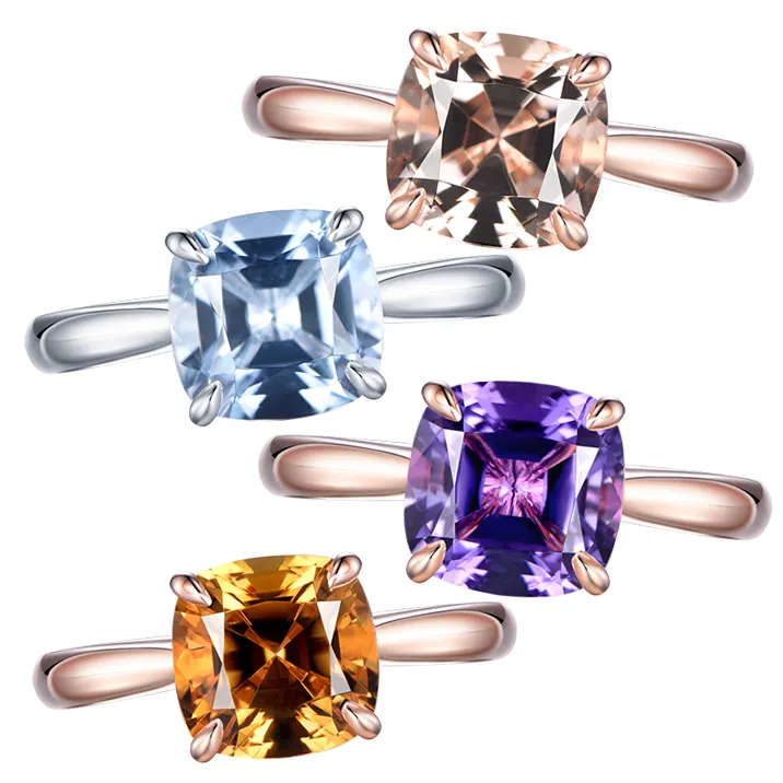 Top Quality Women Real 18k Pure Rose Gold Wedding colored Natural Aquamarine Morganite Citrine Amethyst Gemstone Rings Jewelry