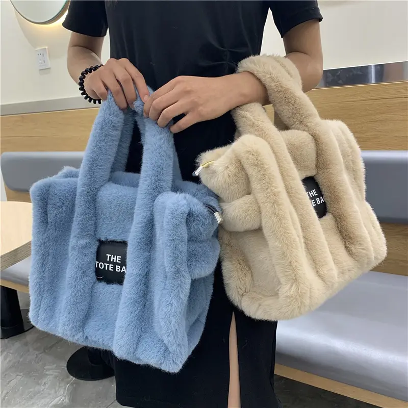 2022 newly ladies highly quality plush big handbag designer luxury fake mink fur big capacity the tote bag and purse for women