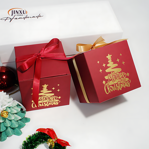 Cajas de Regalo Plegables Personalizadas de Lujo, Cajas de Papel para Regalo con Árbol de Navidad <span class=keywords><strong>Rojo</strong></span>, Caja Cuadrada Creativa para Dulces con Estampado en Caliente - Product Image 1