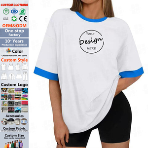 เสื้อยืดคอกลมทรงหลวมแบบขายส่ง คุณภาพสูง สกรีนโลโก้ตามสั่ง ผ้าฝ้าย 100% แขนสั้น เสื้อยืดผู้หญิงทรงโอเวอร์ไซส์ - Product Image 1